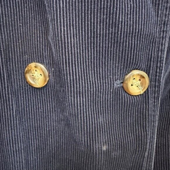 LL Bean Women's L Petite Corduroy Jacket Belted Double Breasted Navy Blue Cotton - Picture 5 of 9